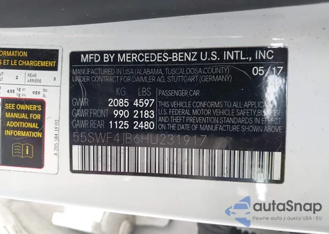 2017 Mercedes-Benz C 300 from USA, damaged, VIN 55SWF4JB6HU231917